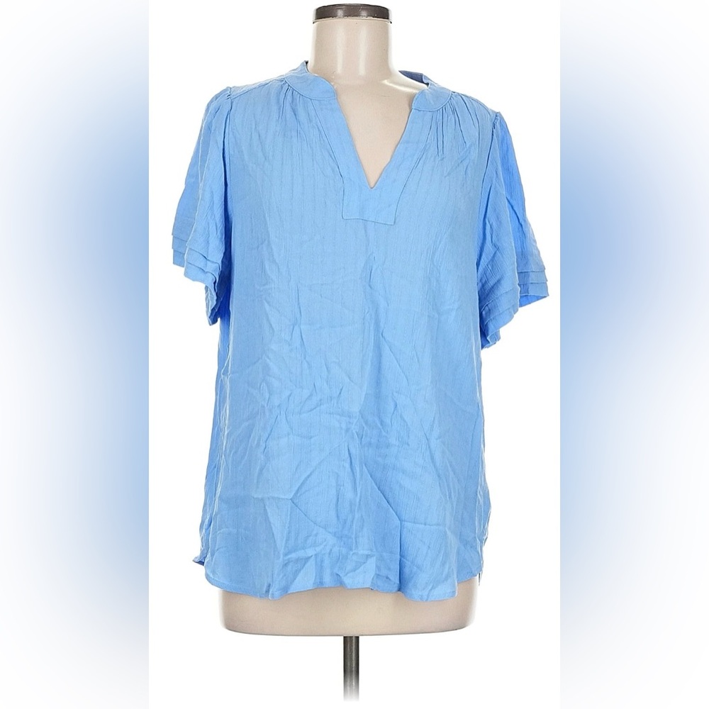 NWT Women's Blue WELL WORN Light Weight Flutter Sleeve Blouse XXL